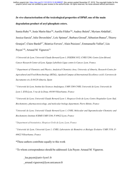 In Vivo Characterisation of the Toxicological Properties of Dphp, One of the Main Degradation Product of Aryl Phosphate Esters