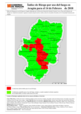 Índice De Riesgo Por Uso Del Fuego En Aragón Para El 14 De Febrero De