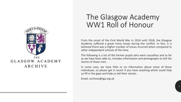 The Glasgow Academy WW1 Roll of Honour
