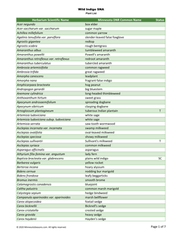 Herbarium Scientific Name Minnesota DNR Common Name Status Acer Negundo Box Elder Acer Saccharum Var. Saccharum Sugar Maple Achi