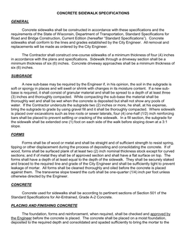 Concrete Sidewalk Specifications