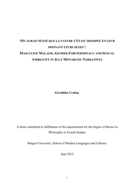 Géraldine Crahay a Thesis Submitted in Fulfilments of the Requirements For