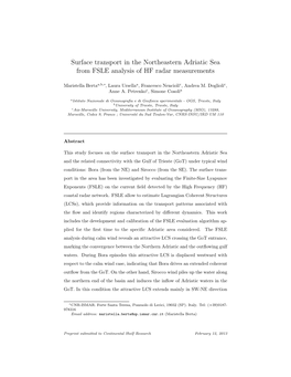 Surface Transport in the Northeastern Adriatic Sea from FSLE Analysis of HF Radar Measurements