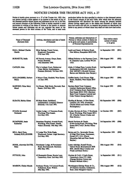 THE LONDON GAZETTE, 29Ra JUNE 1993 NOTICES UNDER the TRUSTEE ACT 1925, S