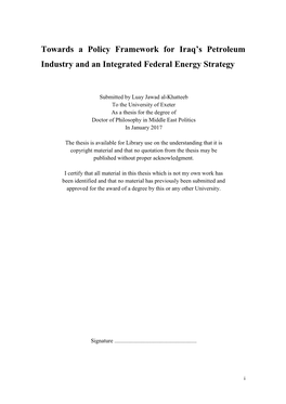 Towards a Policy Framework for Iraq's Petroleum Industry and An