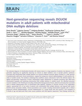 Next-Generation Sequencing Reveals DGUOK Mutations in Adult Patients with Mitochondrial DNA Multiple Deletions