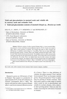 Coriander Fruit. I Yield and Glucosinolate Contents of Mustard (Sinapis Sp., Brassica Sp.) Seeds