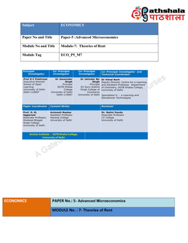 ECONOMICS MODULE No. : 7- Theories of Rent