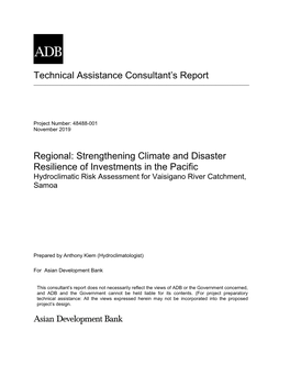 Strengthening Climate and Disaster Resilience of Investments in the Pacific Hydroclimatic Risk Assessment for Vaisigano River Catchment, Samoa