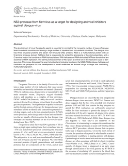 NS3 Protease from Flavivirus As a Target for Designing Antiviral Inhibitors Against Dengue Virus