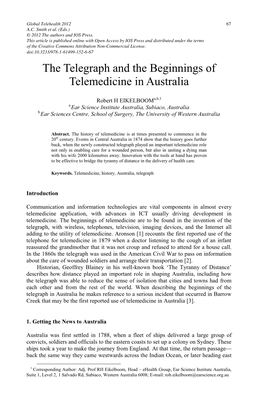 The Telegraph and the Beginnings of Telemedicine in Australia