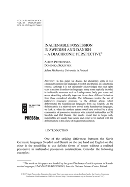 Inalienable Possession in Swedish and Danish – a Diachronic Perspective 27