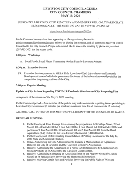 Lewiston City Council Agenda for May 19, 2020