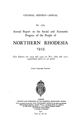 Annual Report of the Colonies, Northern Rhodesia, 1935