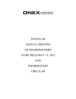 Notice of Annual Meeting of Shareholders to Be Held May 13, 2021 and Information Circular