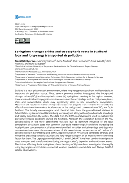 Springtime Nitrogen Oxides and Tropospheric Ozone in Svalbard: Local and Long-Range Transported Air Pollution