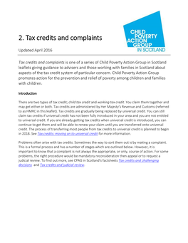 2. Tax Credits and Complaints