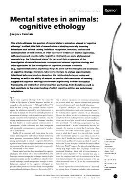 Mental States in Animals: Cognitive Ethology Jacques Vauclair