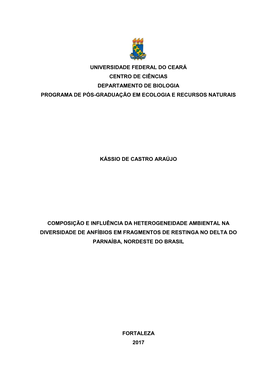 Universidade Federal Do Ceará Centro De Ciências Departamento De Biologia Programa De Pós-Graduação Em Ecologia E Recursos Naturais