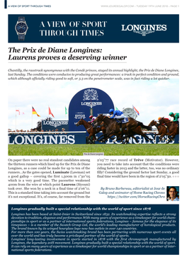 The Prix De Diane Longines: Laurens Proves a Deserving Winner