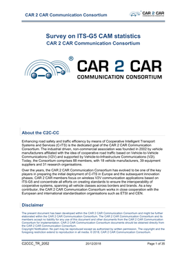 Survey on ITS-G5 CAM Statistics CAR 2 CAR Communication Consortium