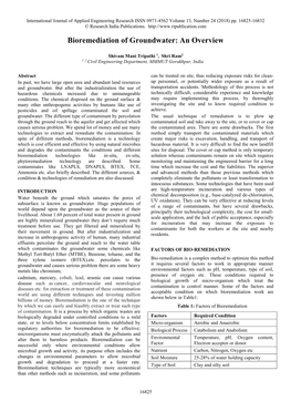 Bioremediation of Groundwater: an Overview