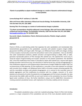 Filamin-A Susceptibility to Calpain-Mediated Cleavage As a Marker of Dynamic Conformational Changes in Intact Platelets