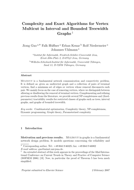 Complexity and Exact Algorithms for Vertex Multicut in Interval and Bounded Treewidth Graphs 1