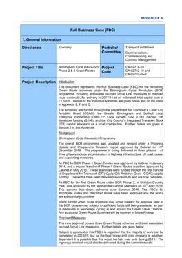 APPENDIX a Full Business Case (FBC) 1. General Information