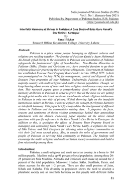 Sadiq Journal of Pakistan Studies (S JPS) Vol.1, No.1, (January-June 2021) Published by Department of Pakistan Studies, IUB, Pakistan (