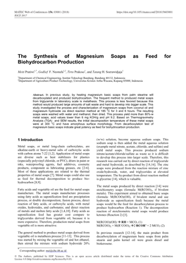 The Synthesis of Magnesium Soaps As Feed for Biohydrocarbon Production
