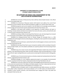 In Support of Fossil Fuel Divestment in the Uw System & Foundations