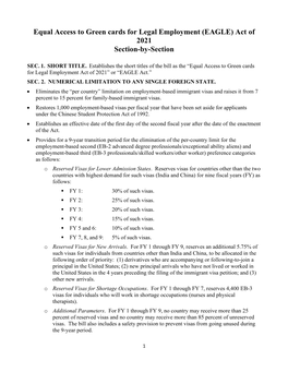 Equal Access to Green Cards for Legal Employment (EAGLE) Act of 2021 Section-By-Section