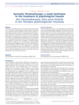 Auricular Chromotherapy: a Novel Technique in the Treatment of Psychological Trauma Ohr-Chromotherapie: Eine Neue Technik in Der Therapie Psychologischer Traumata