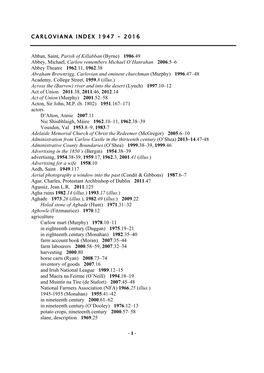 Carloviana Index 1947 - 2016