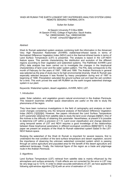 Wadi Ar Rumah the Earth Longest Dry Watershed Analysis System Using Remote Sensing Thermal Data
