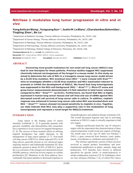 Nitrilase 1 Modulates Lung Tumor Progression in Vitro and in Vivo