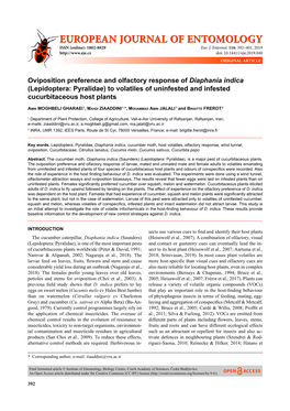 Oviposition Preference and Olfactory Response of Diaphania Indica (Lepidoptera: Pyralidae) to Volatiles of Uninfested and Infested Cucurbitaceous Host Plants