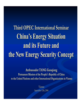 China's Energy Situation and Its Future and the New Energy Security Concept