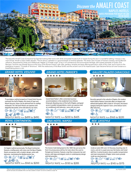 Discover the AMALFI COAST NAPLES HOTELS RATES PER ROOM PER NIGHT in CAD on BB BASIS