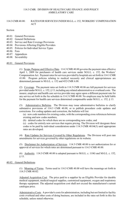 114.3 Cmr: Division of Health Care Finance and Policy Ambulatory Care