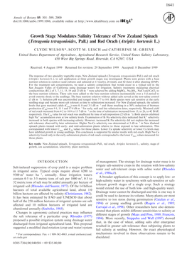 Growth Stage Modulates Salinity Tolerance of New Zealand Spinach (Tetragonia Tetragonioides, Pall.) and Red Orach (Atriplex Hortensis L.)