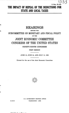 Hearings Joint Economic Committee Congress of The