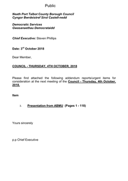 ABMU Agenda Supplement for Council, 04/10/2018 15:00