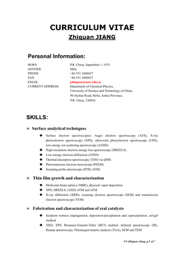 CURRICULUM VITAE Zhiquan JIANG