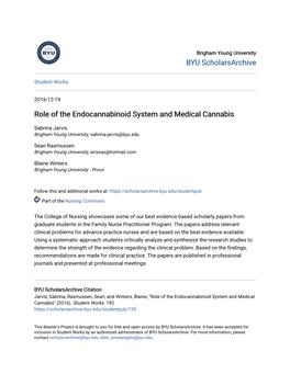 Role of the Endocannabinoid System and Medical Cannabis