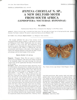 Hypena Cherylae N. Sp., a New Deltoid Moth from South Africa (Lepidoptera: Noctuidae: Hypeninae)