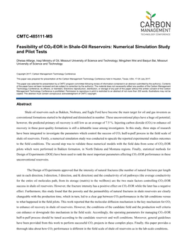 CMTC-485111-MS Feasibility of CO2-EOR in Shale-Oil