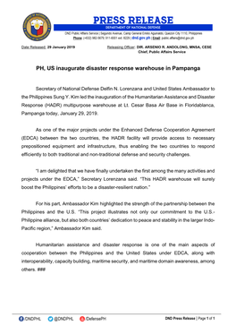 PH, US Inaugurate Disaster Response Warehouse in Pampanga