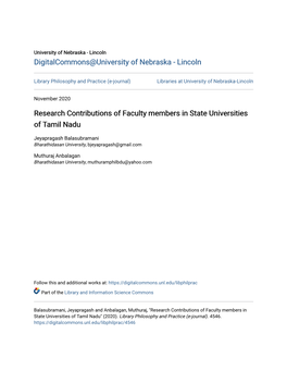 Research Contributions of Faculty Members in State Universities of Tamil Nadu